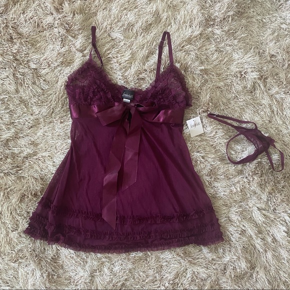 Burgundy Mesh Babydoll - Picture 2 of 11
